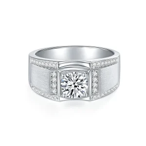 Moissanite Men's 1.0-2.0carat Brushed Round Diamond Ring