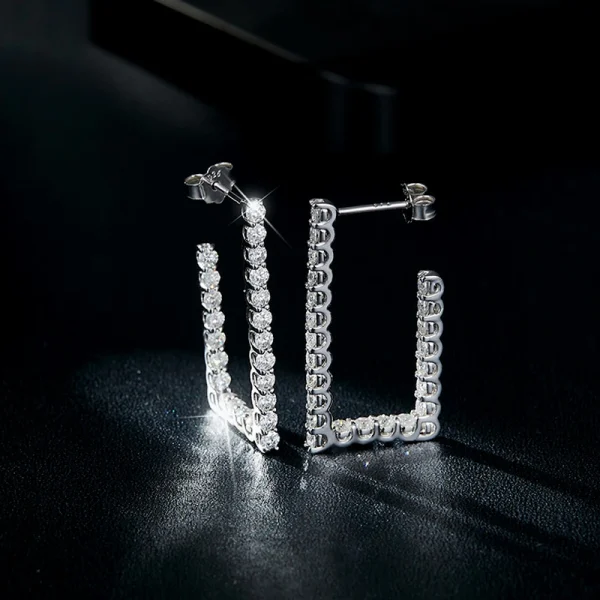 Moissanite Open Rectangular Hoop Diamond Earrings