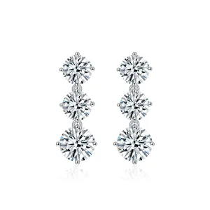 Moissanite Three Stone1.8carat Round Diamond Earrings