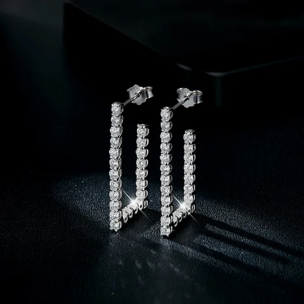 Moissanite Open Rectangular Hoop Diamond Earrings