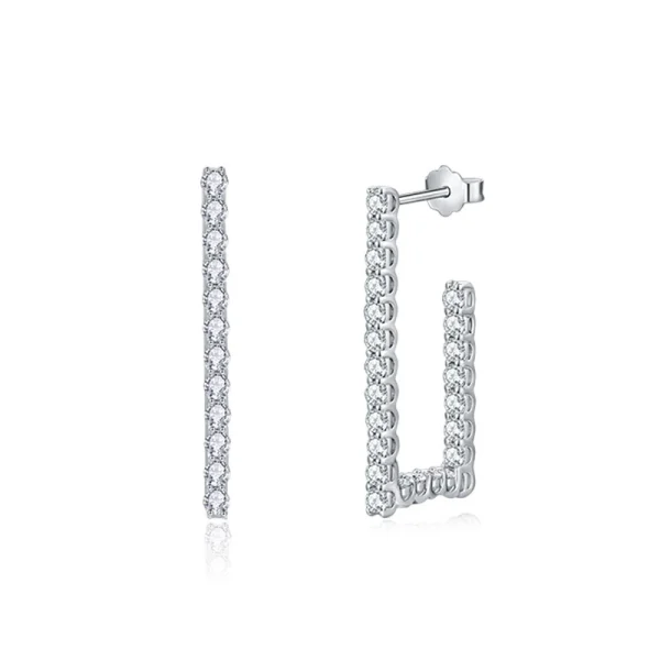 Moissanite Open Rectangular Hoop Diamond Earrings