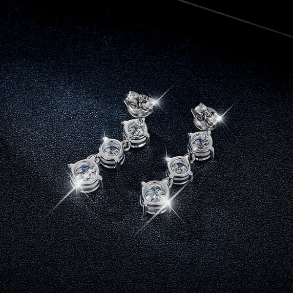 Moissanite Three Stone1.8carat Round Diamond Earrings