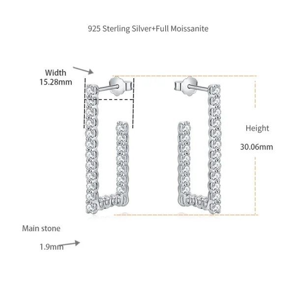 Moissanite Open Rectangular Hoop Diamond Earrings